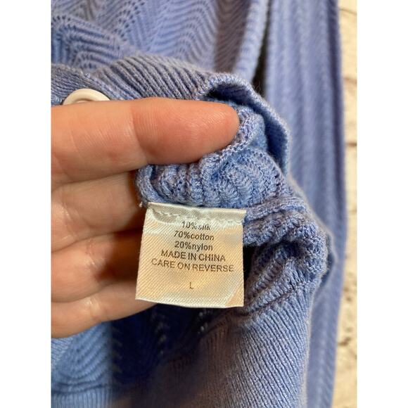 Burgess Pointelle Cardigan Women Large Silk Blend Baby Blue Soft Girl Beachy - Picture 11 of 12